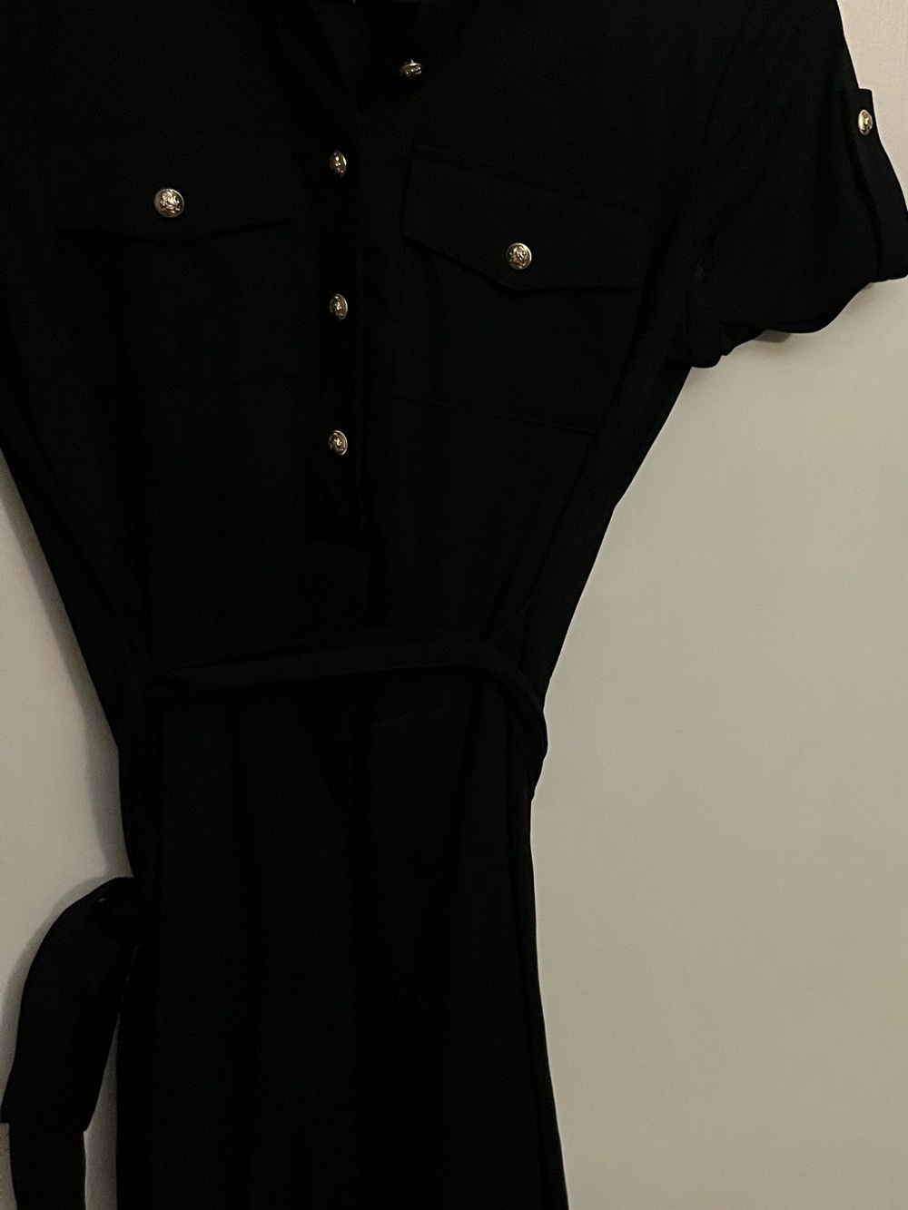 Ann Taylor XS Petite knee length dress. Black with Gold Button Accent